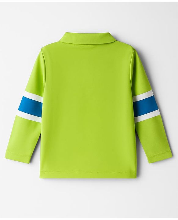 Babyhug 100% Cotton Knit Full Sleeves Polo T-Shirt with LA Text Print - Neon Green
