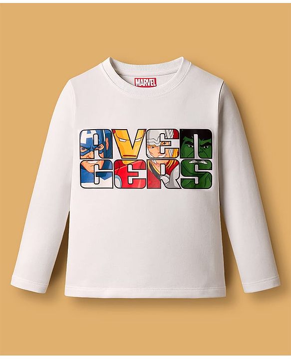 Pine Kids Marvel Terry Knit Full Sleeves Oversize Drop Shoulder Sweatshirt & Joggers Set with Avenger Graphics - White & Black