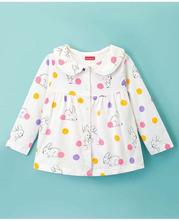 Babyhug Cotton Knit Full Sleeves Co-ords Night Suit With Animal Print - White