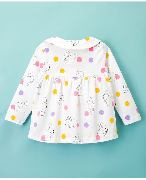 Babyhug Cotton Knit Full Sleeves Co-ords Night Suit With Animal Print - White