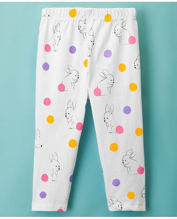 Babyhug Cotton Knit Full Sleeves Co-ords Night Suit With Animal Print - White