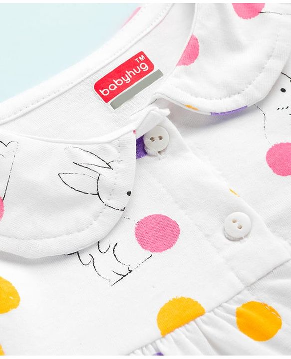 Babyhug Cotton Knit Full Sleeves Co-ords Night Suit With Animal Print - White