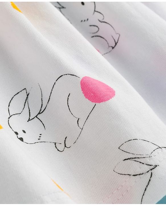 Babyhug Cotton Knit Full Sleeves Co-ords Night Suit With Animal Print - White