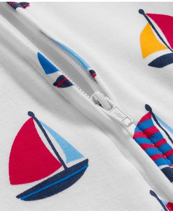 Babyhug Cotton Knit Full Sleeves Footed Sleepsuit With Nautical Theme Print - White