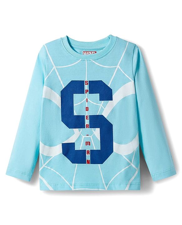 Pine Kids Marvel Single Jersey Knit Full Sleeves T-Shirt & Joggers Set with Spider Man Graphic - Blue