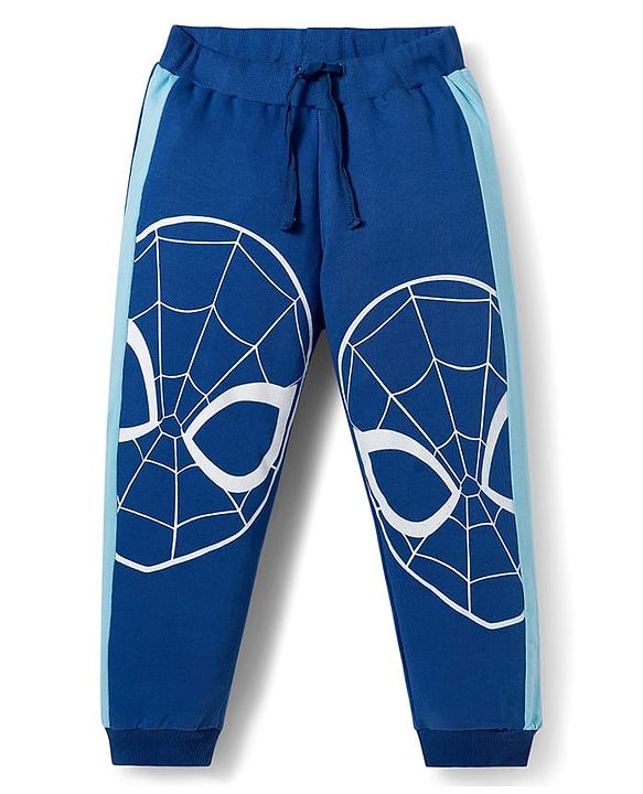 Pine Kids Marvel Single Jersey Knit Full Sleeves T-Shirt & Joggers Set with Spider Man Graphic - Blue