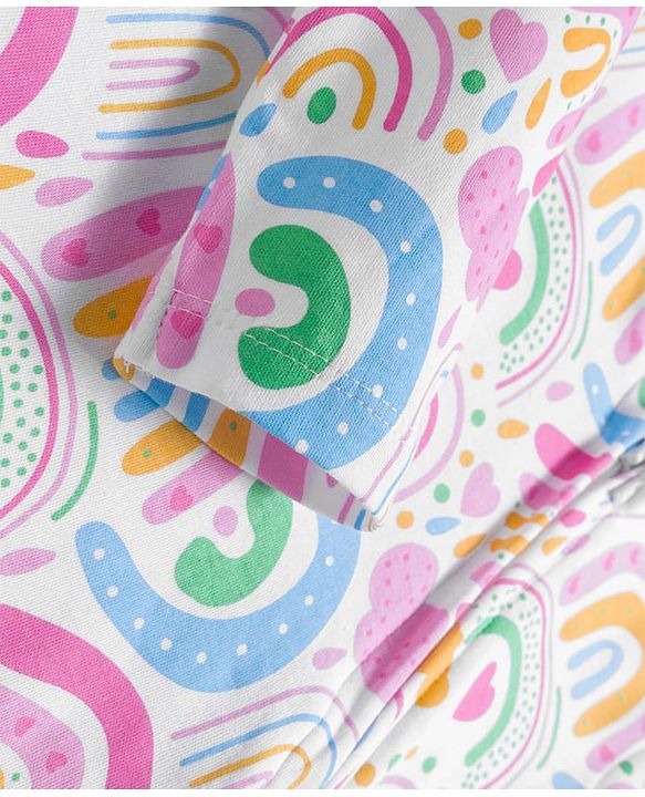 Babyhug Cotton Knit Full Sleeves Sleepsuit With Rainbow Print - White