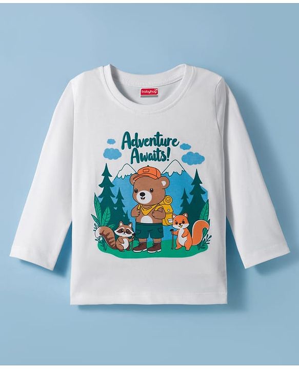Babyhug 100% Cotton Knit Full Sleeves T-Shirt with Animal Print - White
