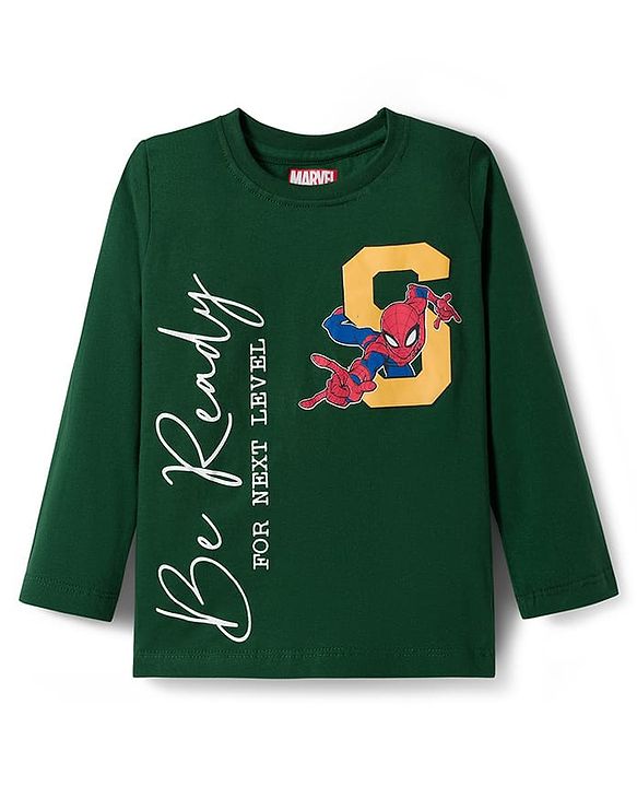 Pine Kids Marvel Single Jersey Knit Full Sleeves Night Suit With Spiderman Print - Green