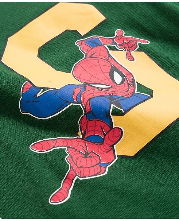 Pine Kids Marvel Single Jersey Knit Full Sleeves Night Suit With Spiderman Print - Green