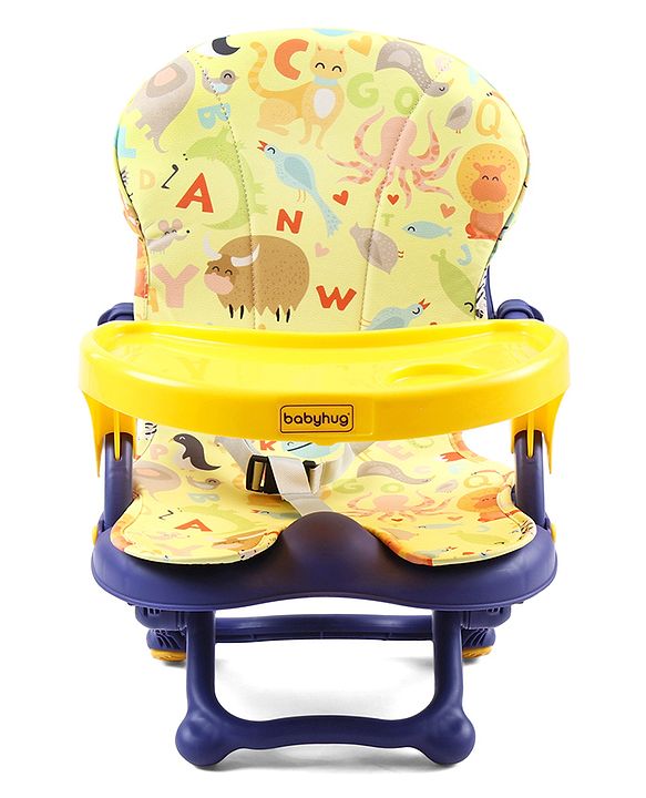 Babyhug 2 in 1 Kids Feeding Chair & Booster Chair with Removable Tray & Seat Cushion - Yellow| Adjustable Height| Safety Harness| Foldable Legs| Non Slip Base| Easy to Clean| Durable Built