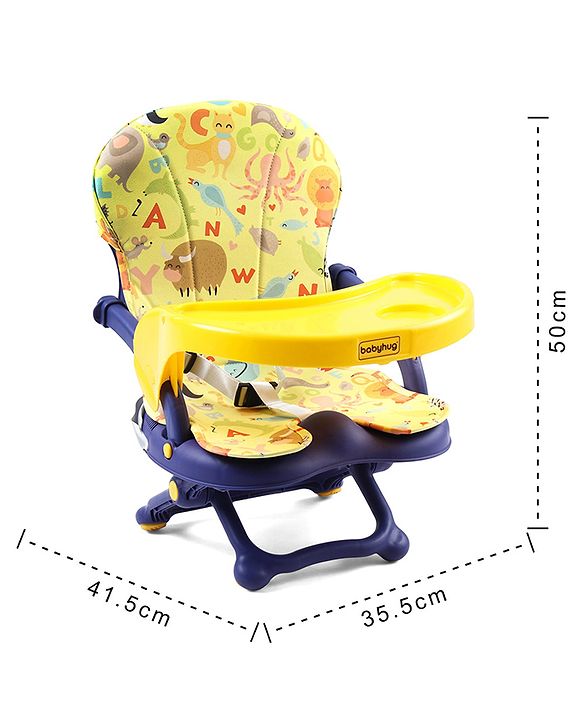 Babyhug 2 in 1 Kids Feeding Chair & Booster Chair with Removable Tray & Seat Cushion - Yellow| Adjustable Height| Safety Harness| Foldable Legs| Non Slip Base| Easy to Clean| Durable Built
