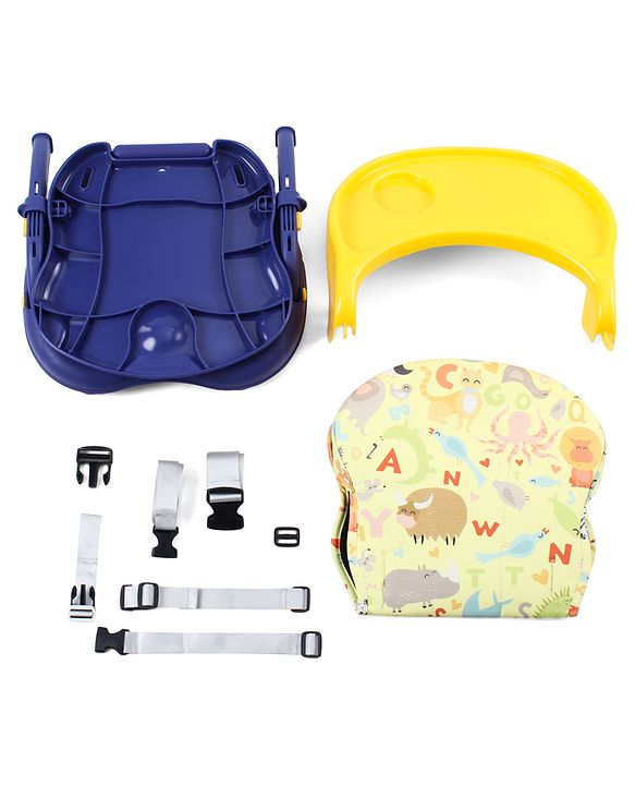 Babyhug 2 in 1 Kids Feeding Chair & Booster Chair with Removable Tray & Seat Cushion - Yellow| Adjustable Height| Safety Harness| Foldable Legs| Non Slip Base| Easy to Clean| Durable Built
