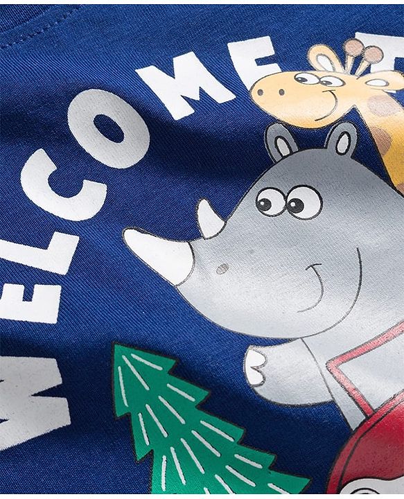 Babyhug 100% Cotton Knit Full Sleeves T-Shirt with Animal Print - Navy Blue