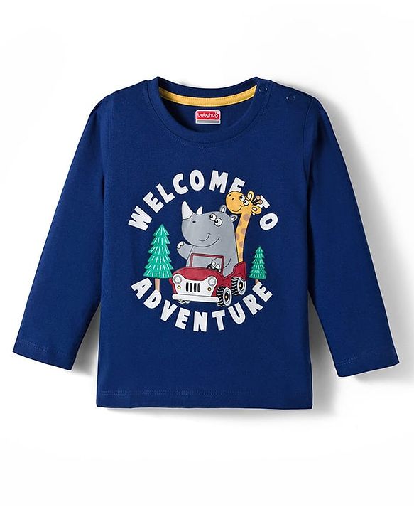 Babyhug 100% Cotton Knit Full Sleeves T-Shirt with Animal Print - Navy Blue