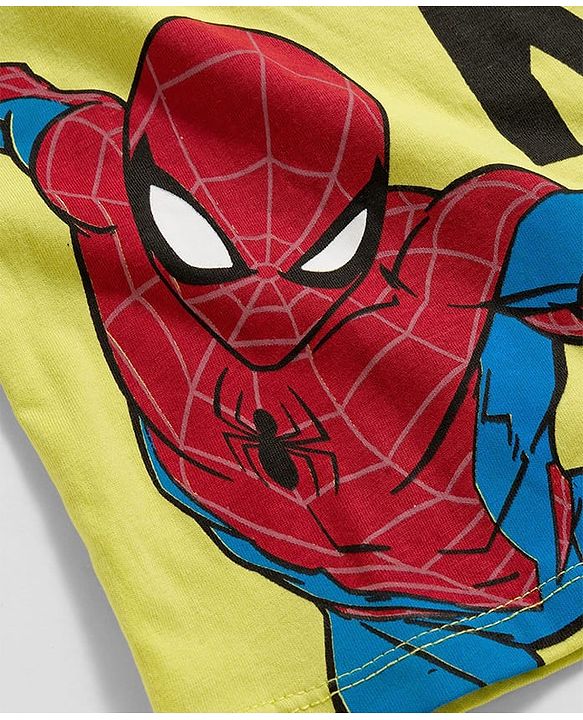 Pine Kids Marvel Single Jersey Knit Full Sleeves Night Suit With Text Print - Green