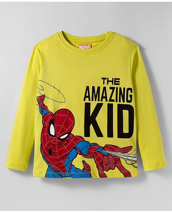 Pine Kids Marvel Single Jersey Knit Full Sleeves Night Suit With Text Print - Green