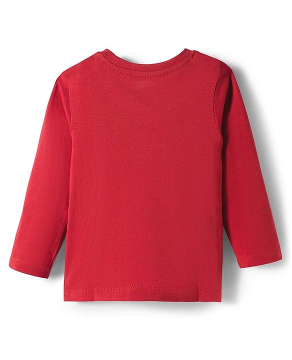 Babyhug 100% Cotton Knit Full Sleeves T-Shirt with Animal Print - Dark Red
