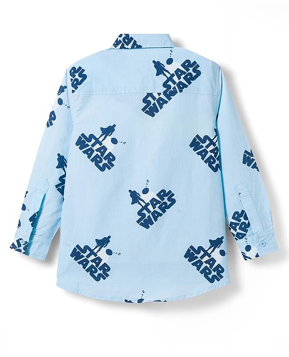 Pine Kids Lucas Single Jersey Knit Full Sleeve Printed Shirt and Sleeveless T-Shirt with Starwars Graphic - Light Blue & Blue