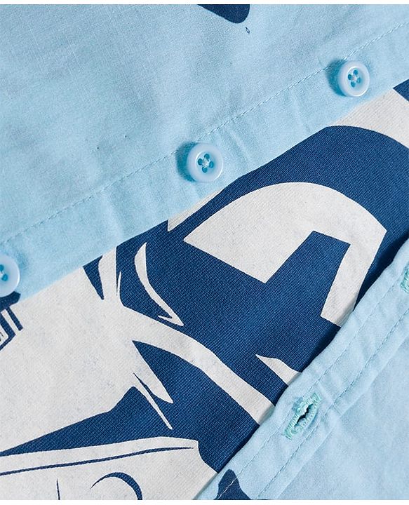 Pine Kids Lucas Single Jersey Knit Full Sleeve Printed Shirt and Sleeveless T-Shirt with Starwars Graphic - Light Blue & Blue