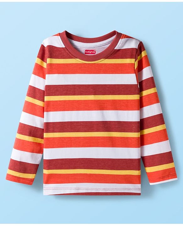 Babyhug 100% Cotton Knit Full Sleeves T-Shirts with Stripes & Animal Print Pack of 3 - White & Brown