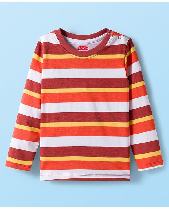 Babyhug 100% Cotton Knit Full Sleeves T-Shirts with Stripes & Animal Print Pack of 3 - White & Brown