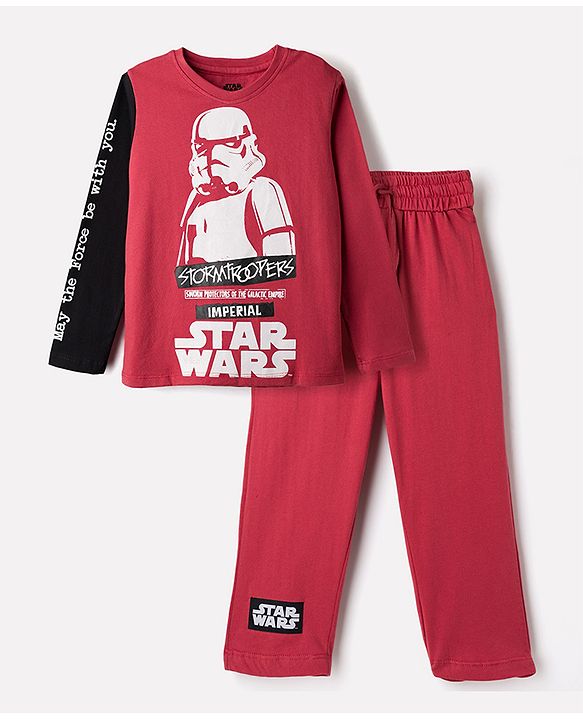Pine Kids Single Jersey Knit Full Sleeves Night suit With Star War Graphics - Maroon