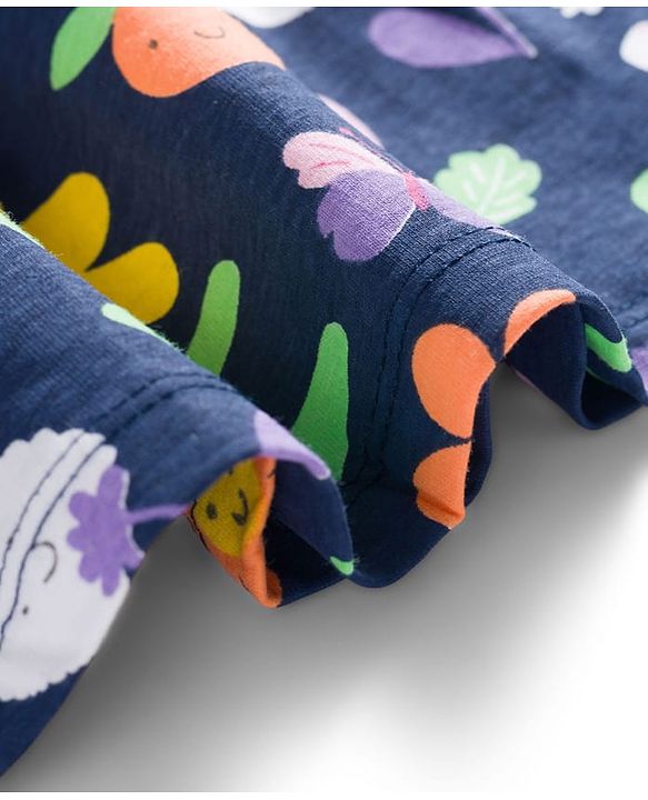 Babyhug Single Jersey Knit Floral Printed Frock with Half Sleeves Shrug & Bow Applique - Pink & Navy Blue