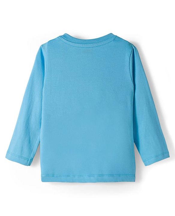 Babyhug 100% Cotton Knit Full Sleeves T-Shirt with Animal Print - Light Blue
