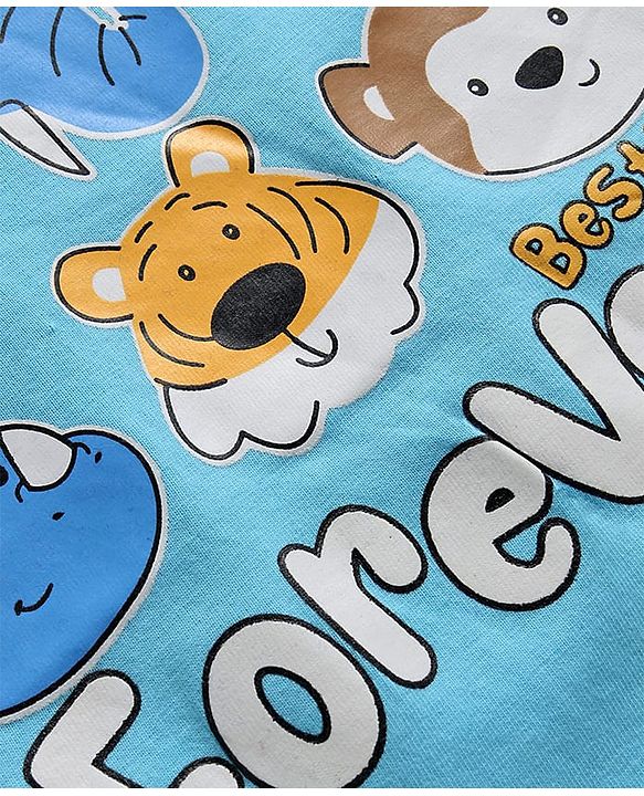 Babyhug 100% Cotton Knit Full Sleeves T-Shirt with Animal Print - Light Blue