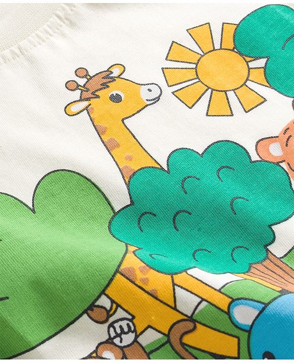 Babyhug 100% Cotton Knit Full Sleeves T-Shirt with Animal & Jungle Print - Offwhite
