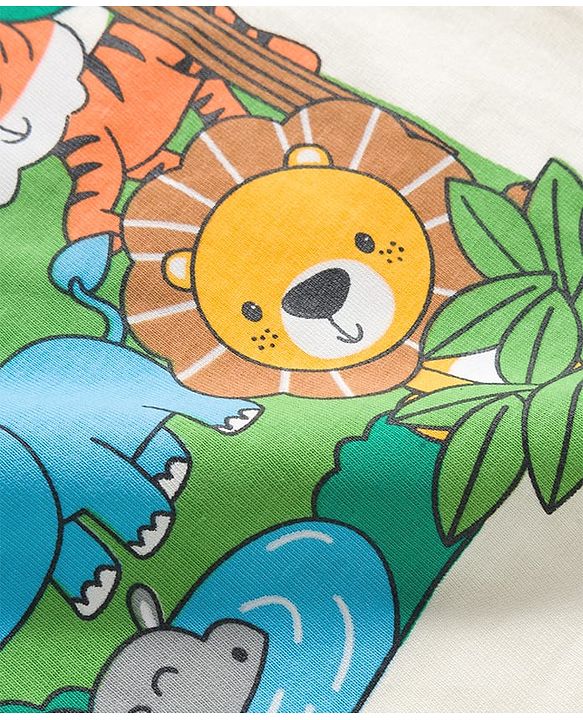Babyhug 100% Cotton Knit Full Sleeves T-Shirt with Animal & Jungle Print - Offwhite