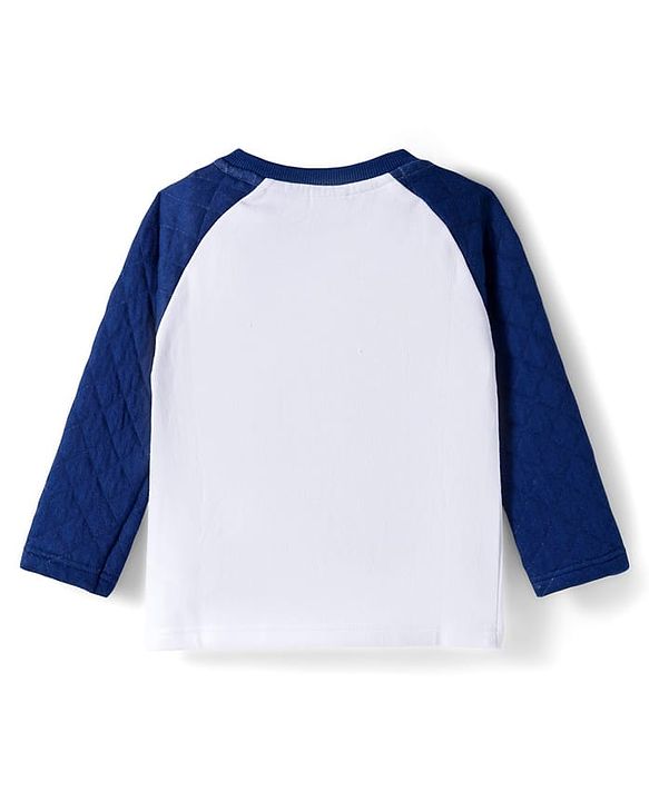 Babyhug Terry Knit Full Raglan Sleeves T-Shirt & Lounge Pant Set With Giraffe Print - White & Navy Blue