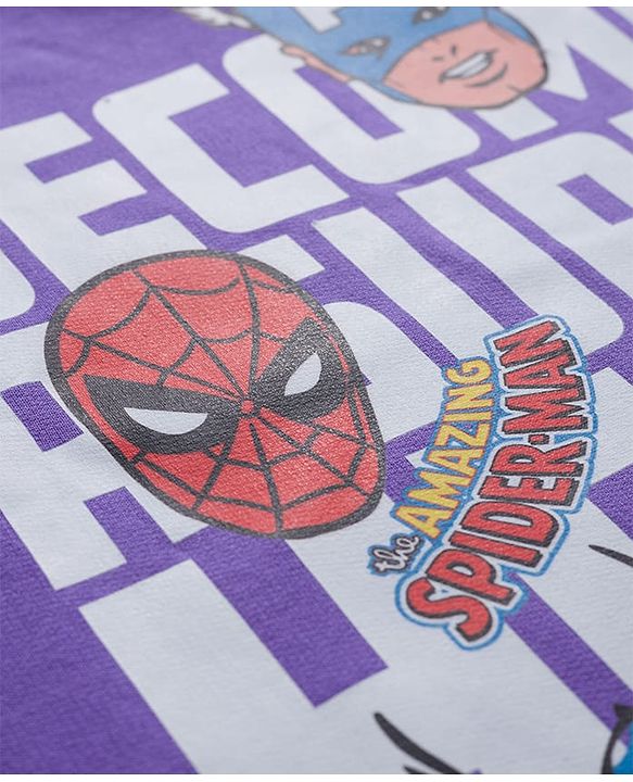 Pine Kids Marvel Terry Knit Drop Shoulder Full Sleeves Hooded Sweatshirt with Avengers Graphic - Purple