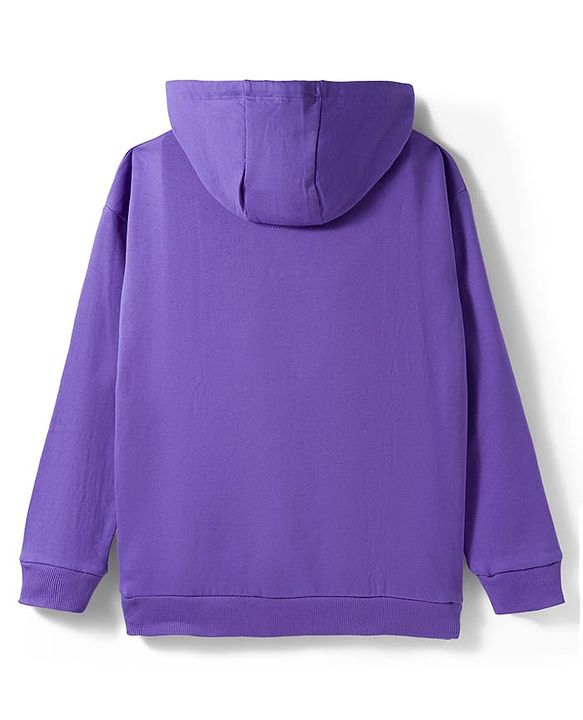 Pine Kids Marvel Terry Knit Drop Shoulder Full Sleeves Hooded Sweatshirt with Avengers Graphic - Purple