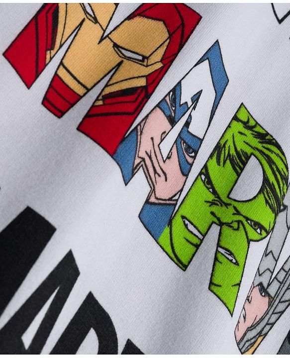 Pine Kids Marvel Terry Knit Drop Shoulder Full Sleeves Hooded Sweatshirt With Avengers Graphics - White