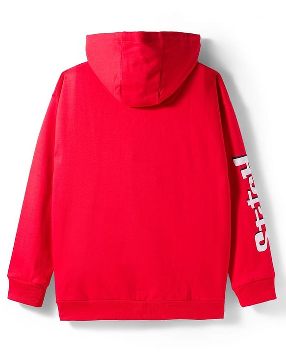 Pine Kids Disney Terry Knit Full Sleeves Hooded Sweatshirt with Lilo & Stitch Graphic - Red