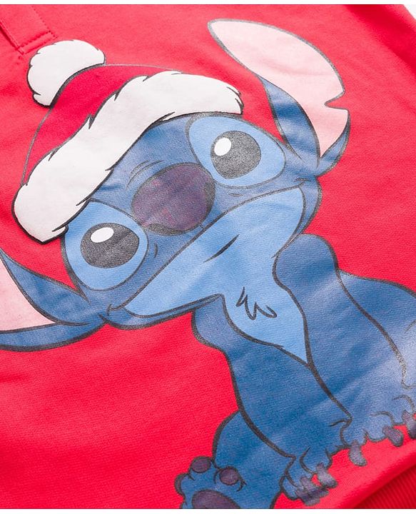 Pine Kids Disney Terry Knit Full Sleeves Hooded Sweatshirt with Lilo & Stitch Graphic - Red