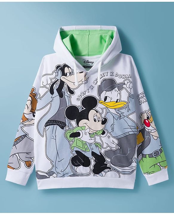 Pine Kids Disney Terry Knit Drop Shoulder Full Sleeves Sweatshirt with Mickey Mouse & Friends Graphic - White