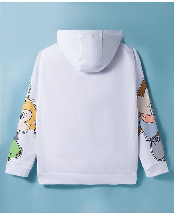 Pine Kids Disney Terry Knit Drop Shoulder Full Sleeves Sweatshirt with Mickey Mouse & Friends Graphic - White