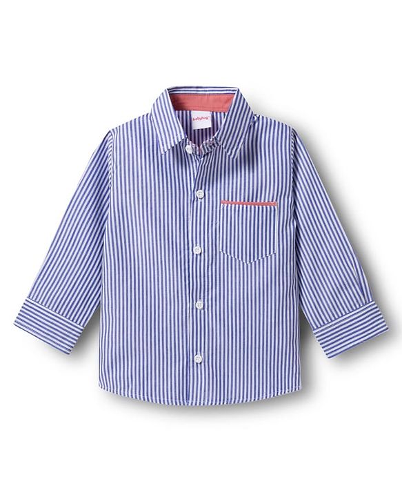 Babyhug 100% Cotton Woven Full Sleeves Striped Shirt & Pant Set With Bow & Suspender - Blue & Pink