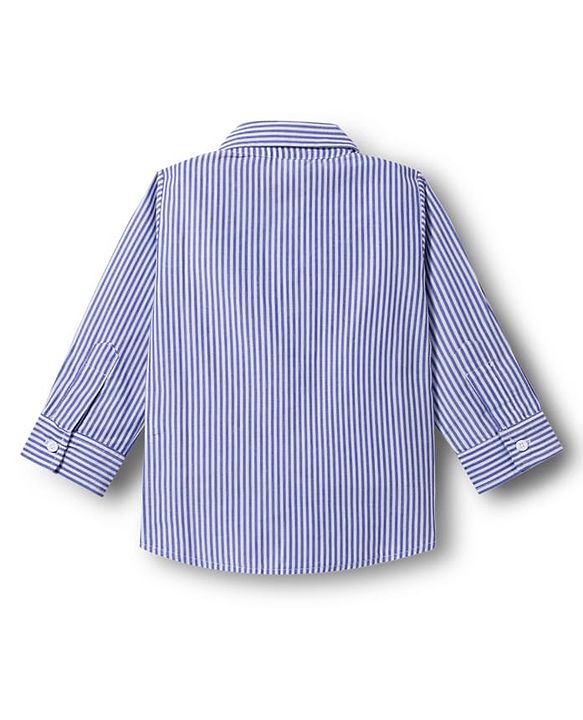 Babyhug 100% Cotton Woven Full Sleeves Striped Shirt & Pant Set With Bow & Suspender - Blue & Pink