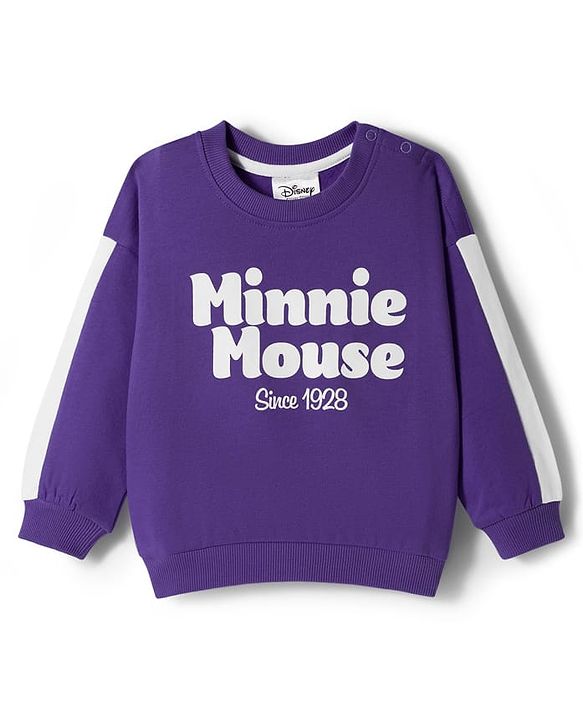 Babyhug Disney Terry Full Sleeves Drop Shoulder T-Shirt and Trackpant with Minnie Mouse Graphics - Purple