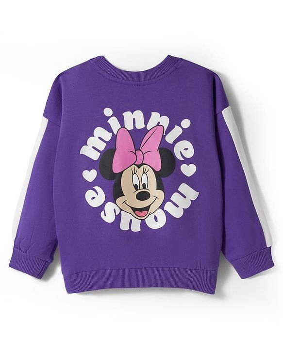 Babyhug Disney Terry Full Sleeves Drop Shoulder T-Shirt and Trackpant with Minnie Mouse Graphics - Purple