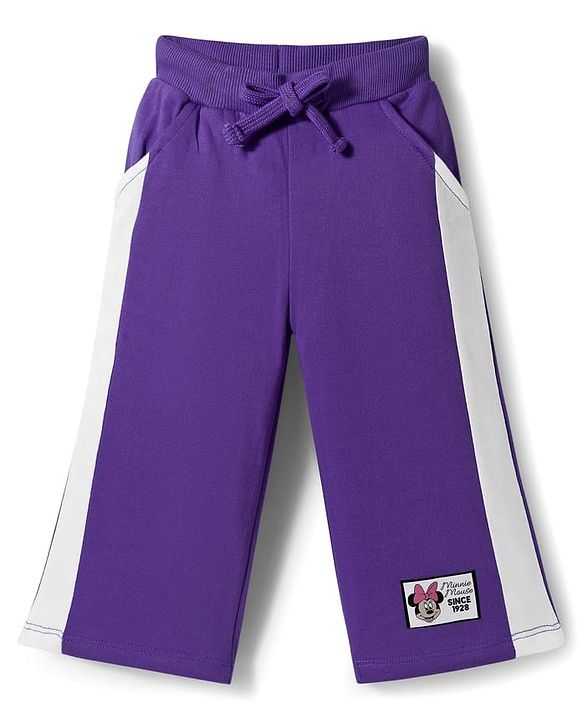 Babyhug Disney Terry Full Sleeves Drop Shoulder T-Shirt and Trackpant with Minnie Mouse Graphics - Purple