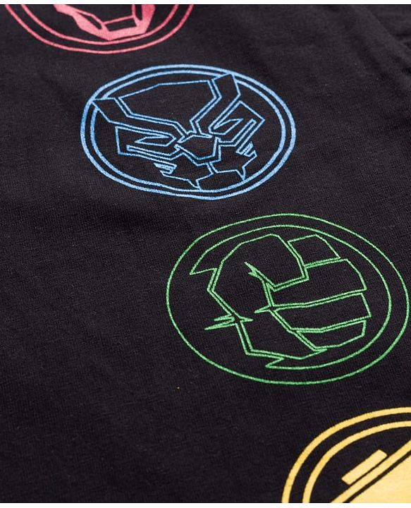 Pine Kids Marvel Single Jersey Knit Half Sleeves Drop Shoulder T-Shirt with Front and Back Avengers Graphics - Black