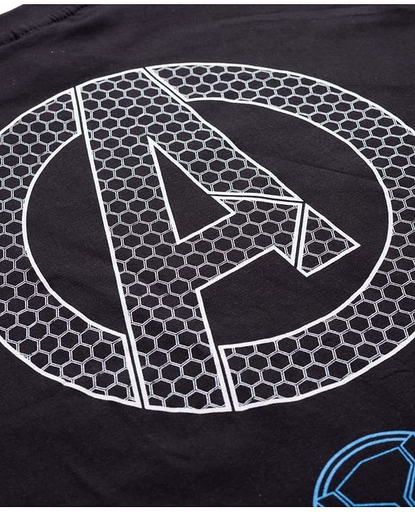 Pine Kids Marvel Single Jersey Knit Half Sleeves Drop Shoulder T-Shirt with Front and Back Avengers Graphics - Black
