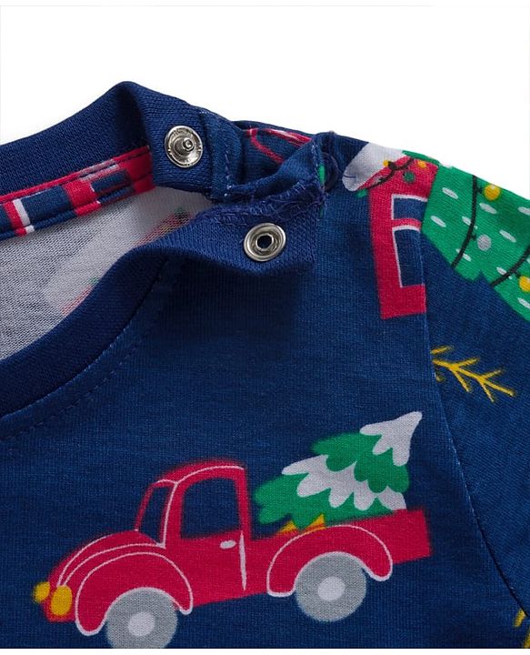 Babyhug Cotton Knit Full Sleeves Co-ords Night Suit With Christmas Tree Print  - Navy Blue