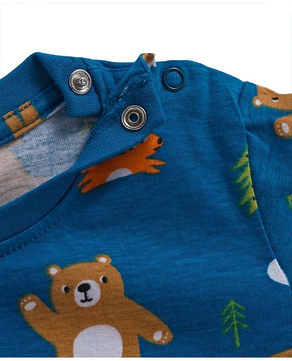 Babyhug Cotton Knit Full Sleeves Night Suit With Animal Print - Teal Blue