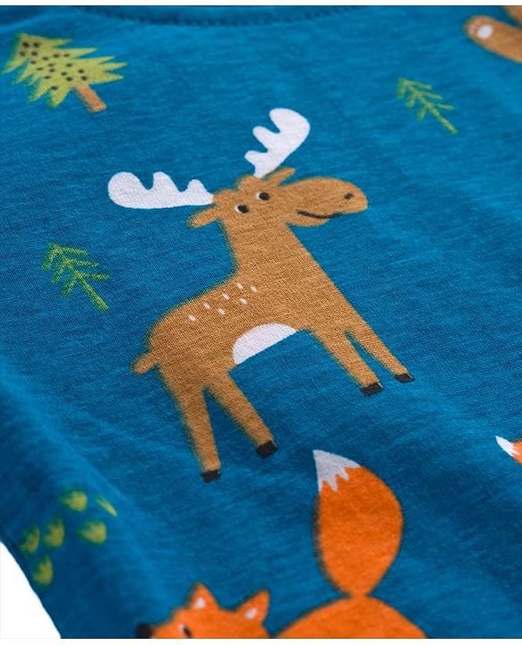 Babyhug Cotton Knit Full Sleeves Night Suit With Animal Print - Teal Blue